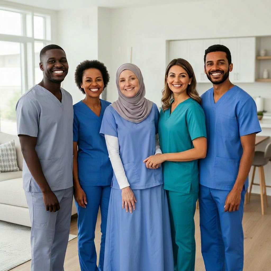 Diverse team of professional caregivers